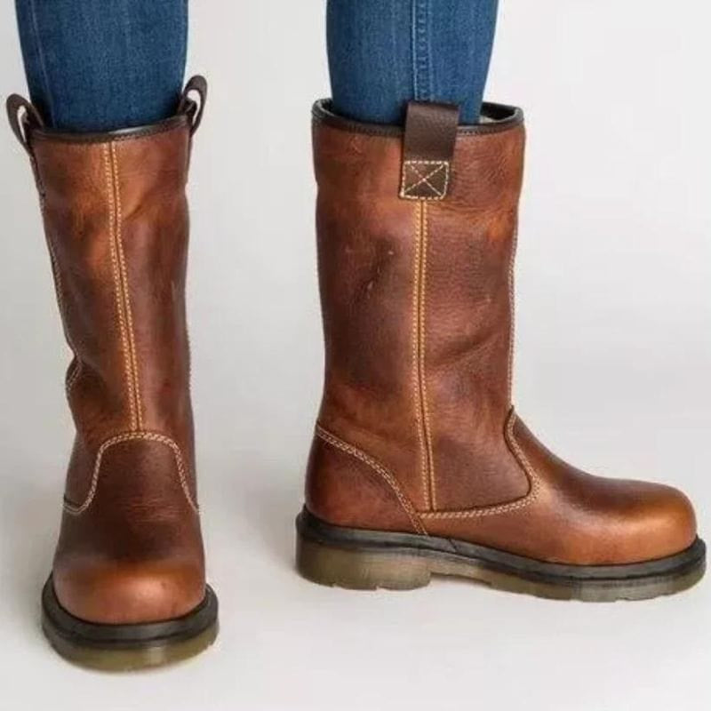 Winterschuh Damen Winterstiefel gefüttert mit Fellrand in Lederoptik