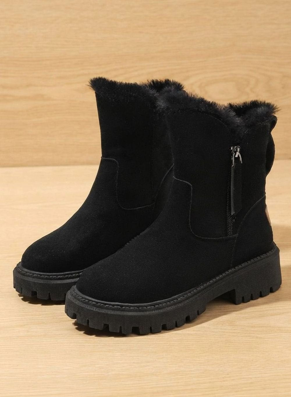 Winterstiefel gefüttert mit Kunstfell und Blockabsatz für Damen in Schwarz