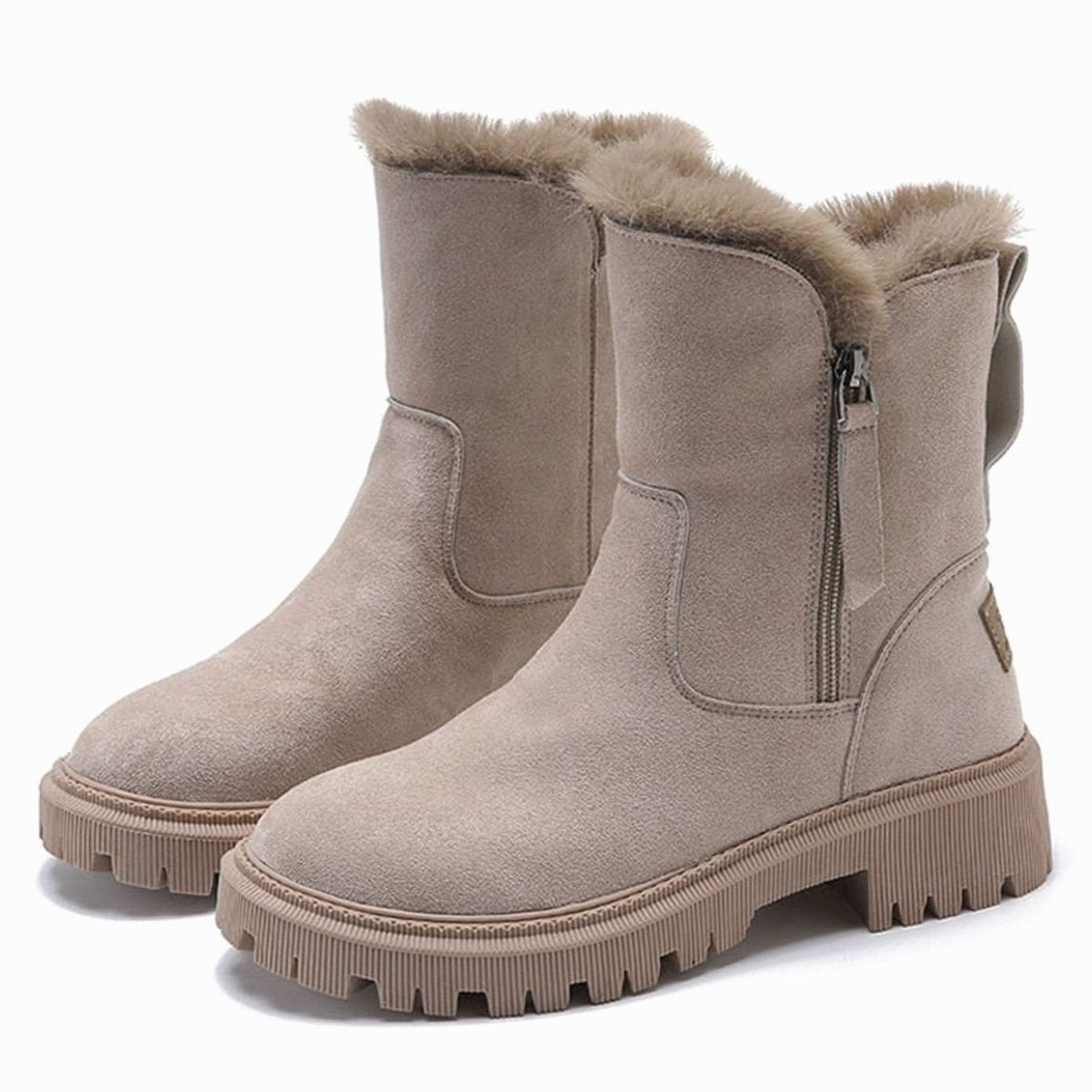Winterstiefel gefüttert mit Kunstfell und Blockabsatz für Damen in Aprikose - Ansicht 2