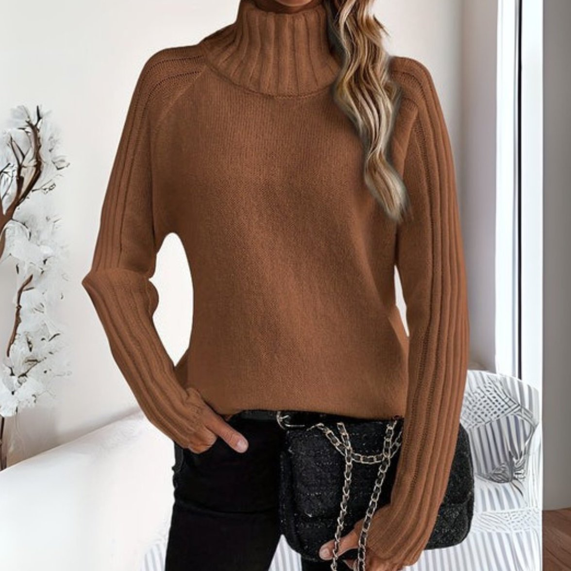 Pullover Damen Rollkragenpullover mit geripptem Stehkragen Feinstrick