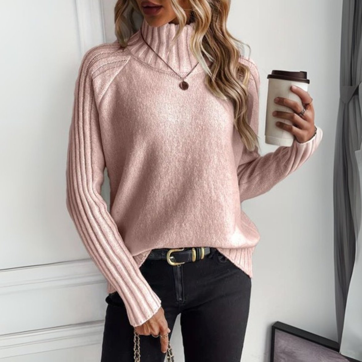 Pullover Damen Rollkragenpullover mit geripptem Stehkragen Feinstrick