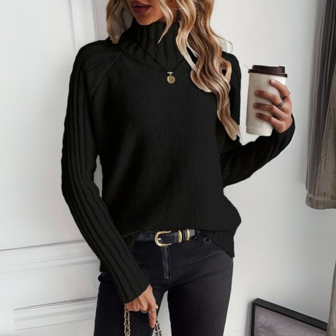 Pullover Damen Rollkragenpullover mit geripptem Stehkragen Feinstrick