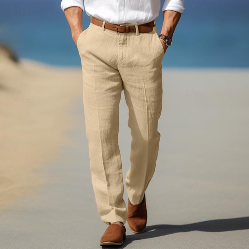 Herren Chinohose mit geradem Bein und Gürtelschlaufen, Beige
