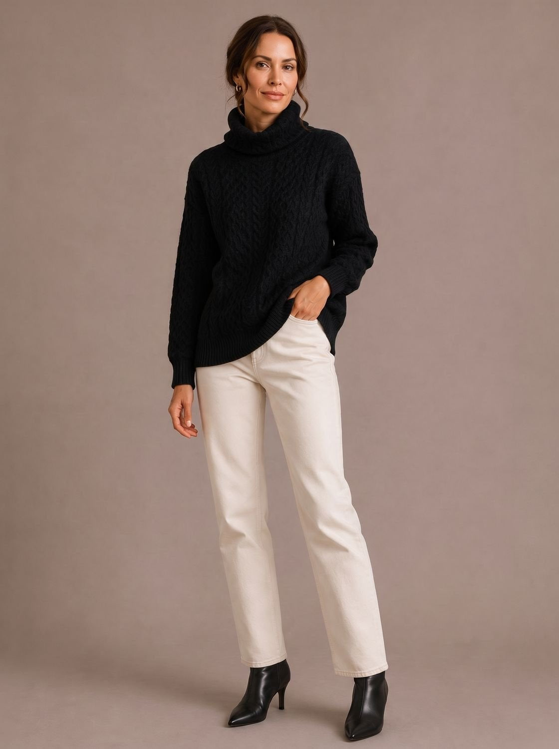 Zopfmuster Rollkragenpullover Damen Oversize für Herbst und Winter