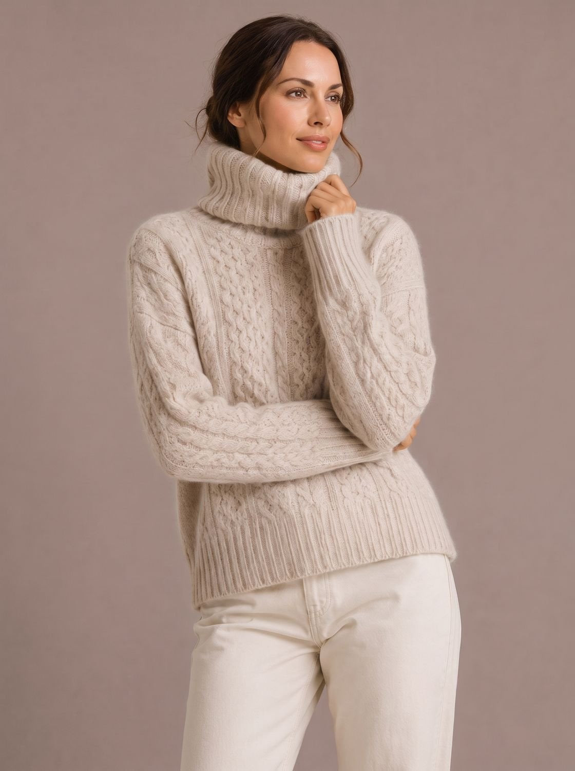 Zopfmuster Rollkragenpullover Damen Oversize für Herbst und Winter